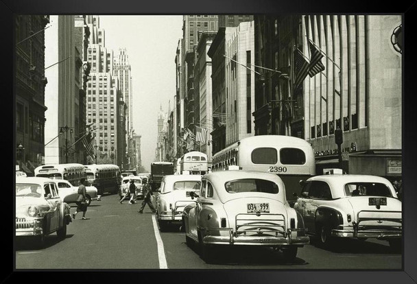 Retro Cars on a Busy Street New York City NYC B&W Photo Photograph Art Print Stand or Hang Wood Frame Display Poster Print 13x9