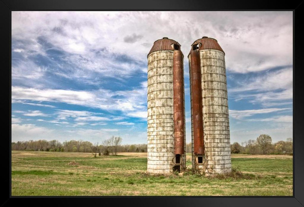 Rural Silos Standing in a Pasture Photo Photograph Art Print Stand or Hang Wood Frame Display Poster Print 13x9