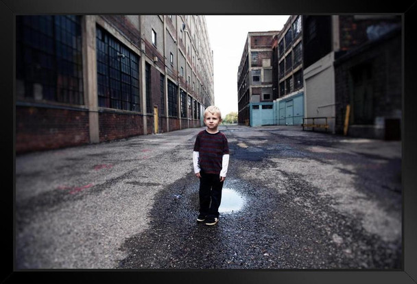 Young Boy Standing in Urban Alley Photo Photograph Art Print Stand or Hang Wood Frame Display Poster Print 13x9