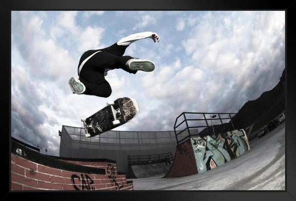 Skateboarder Doing Trick in Mid Air Photo Photograph Art Print Stand or Hang Wood Frame Display Poster Print 9x13