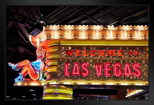 Welcome to Las Vegas Neon Sign with Showgirl Photo Photograph Art Print Stand or Hang Wood Frame Display Poster Print 13x9