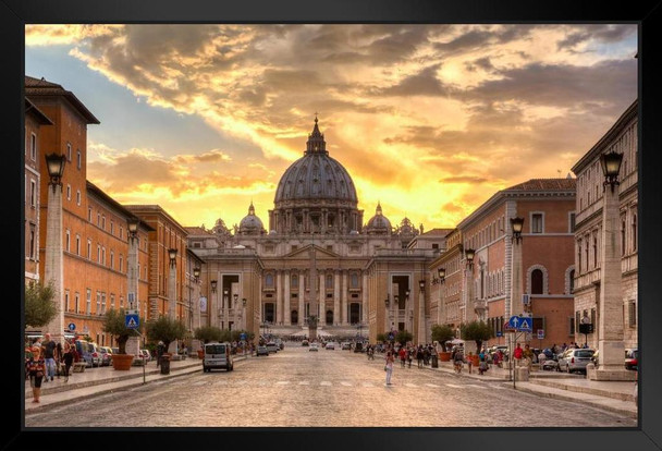 Sunset on Saint Peter in Vatican City Rome Italy Photo Photograph Art Print Stand or Hang Wood Frame Display Poster Print 13x9