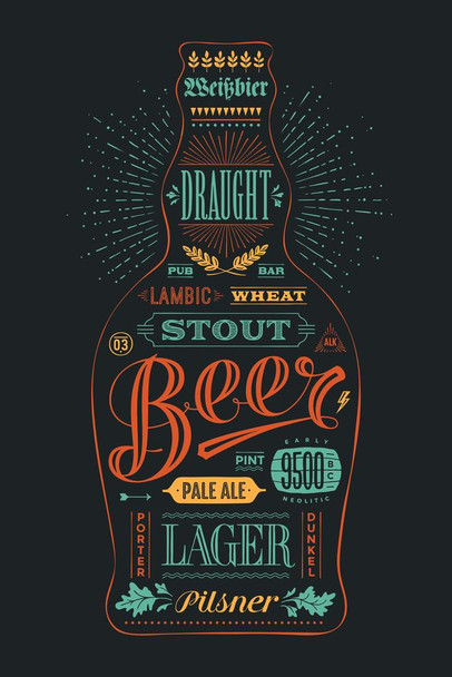 Laminated Funky Bottle of Beer Art Print Cool Wall Art Poster Dry Erase Wall Art 24x36