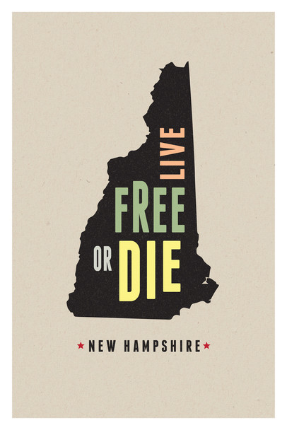 New Hampshire Live Free Or Die Granite State Motto Pride Outline Home Travel Modern Retro Vintage Style Cool Wall Decor Art Print Poster 12x18