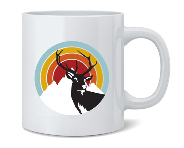 Deer and Mountains Hunting Hunter Outdoors Retro Ceramic Coffee Mug Tea Cup Fun Novelty Gift 12 oz