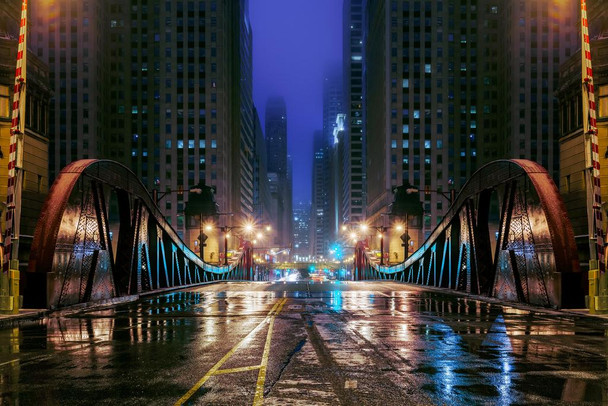 Laminated Clark Street Bridge Chicago Illinois at Night Photo Art Print Cool Wall Art Poster Dry Erase Sign 36x24