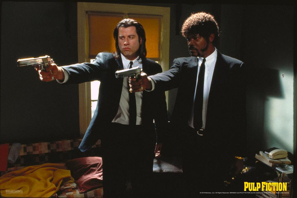Pulp Fiction Poster Jules Winnfield Vincent Vega Pointing Guns Retro Vintage Classic Quentin Tarantino Samuel L Jackson 90s Movie Cool Wall Decor Art Print Poster 24x36