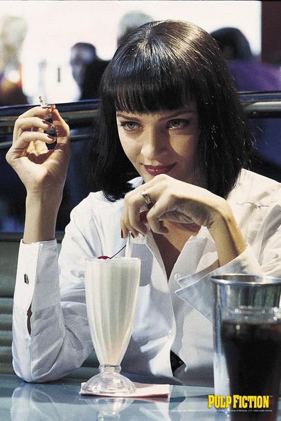 Pulp Fiction Poster Mia Wallace Milkshake Retro Vintage Classic Quentin Tarantino Uma Thurman 90s Movie Cool Wall Decor Art Print Poster 24x36