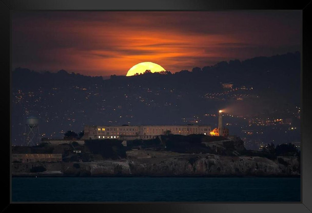 Full Moon Rises over Alcatraz San Francisco Bay Photo Photograph Art Print Stand or Hang Wood Frame Display Poster Print 13x9