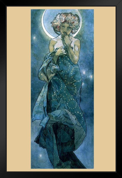 Moon by Alphonse Mucha Feminine Art Deco Art Nouveau Art Prints Mucha Print Art Nouveau Decor Vintage Advertisements Art Poster Ornamental Design Mucha Stand or Hang Wood Frame Display 9x13