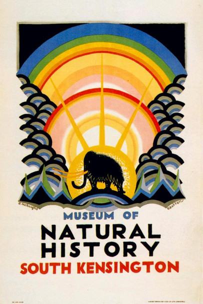 Natural History Museum 1923 South Kensington London England Woolly Mammoth Animal Zoo Vintage Illustration Travel Cool Wall Decor Art Print Poster 24x36