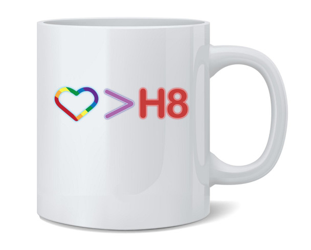 Love Is Greater Than Hate LGBTQIA Pride Gay Ceramic Coffee Mug Tea Cup Fun Novelty Gift 12 oz