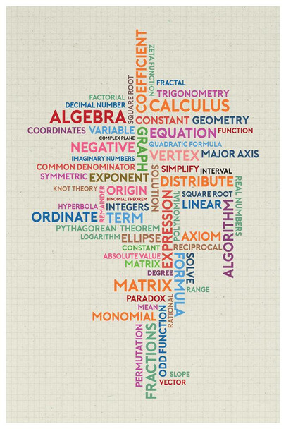 Math Mathematics Word Cloud Algebra Calculus Equations Numbers Educational Classroom Motivational Teacher Learning Homeschool Chart Display Supplies Teaching Thick Paper Sign Print Picture 8x12