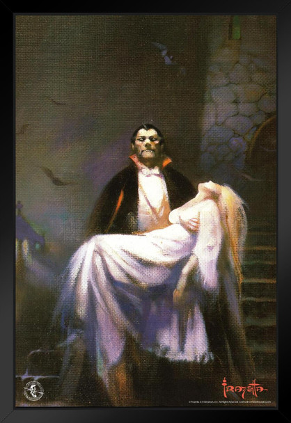 Frank Frazetta Dracula's Bride Horror Fantasy Artwork Vampire Monster Classic Retro Vintage Movie Spooky Scary Halloween Decorations Black Wood Framed Art Poster 14x20