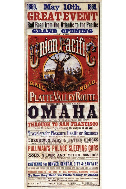 Laminated Union Pacific Platte Valley Route Omaha to San Francisco Railroad Vintage Travel Poster Dry Erase Sign 24x36