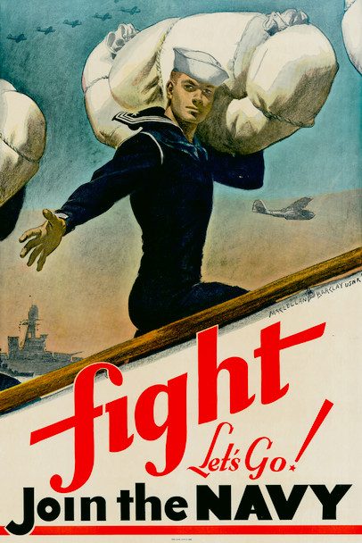 Fight Lets Go Join The Navy Patriotic Patriotism Cool Wall Art Print Poster 12x18