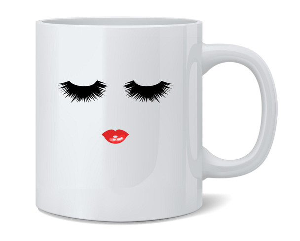 Eyelashes and Red Lips Graphic Retro Makeup Coffee Mug 12oz