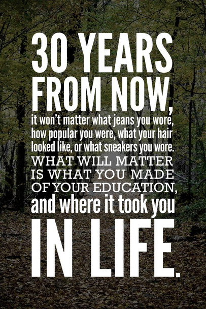 Laminated 30 Years From Now Education Life Motivational Quote Inspirational Educational Classroom Teacher Learning Homeschool Chart Display Supplies Teaching Poster Dry Erase Sign 24x36