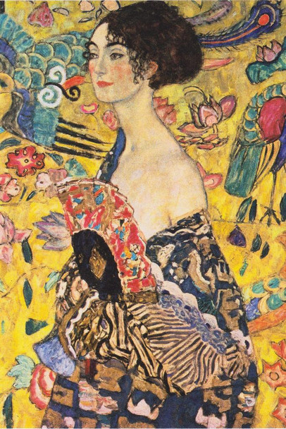 Laminated Gustav Klimt Lady With Fan Poster 1918 Woman With Fan Painting Asian Influenced Austrian Symbolist Painter Poster Dry Erase Wall Art 24x36