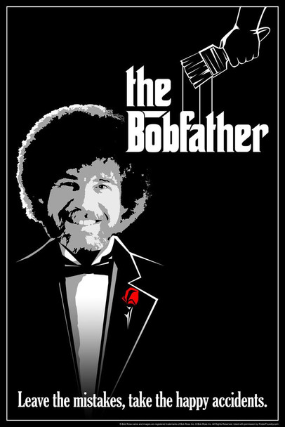 Laminated Bob Ross The Bobfather Funny Parody Bob Ross Poster Bob Ross Collection Bob Art Painting Happy Accidents Motivational Poster Funny Bob Ross Afro and Beard Poster Dry Erase Wall Art 24x36