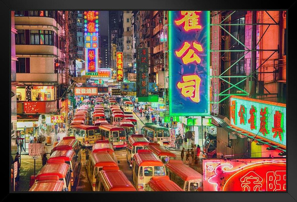 Hong Kong Street at Night Photo Photograph Art Print Stand or Hang Wood Frame Display Poster Print 13x9