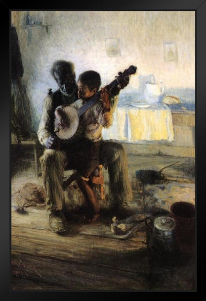 Henry Ossawa Tanner Banjo Lesson Poster 1893 Oil On Canvas Painting Man Teaching Boy To Play Banjo Musical Instrument Music Class Stand or Hang Wood Frame Display 9x13