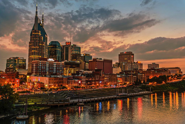 Laminated Nashville Tennessee Skyline Cumberland River Photo Art Print Cool Wall Art Poster Dry Erase Sign 36x24