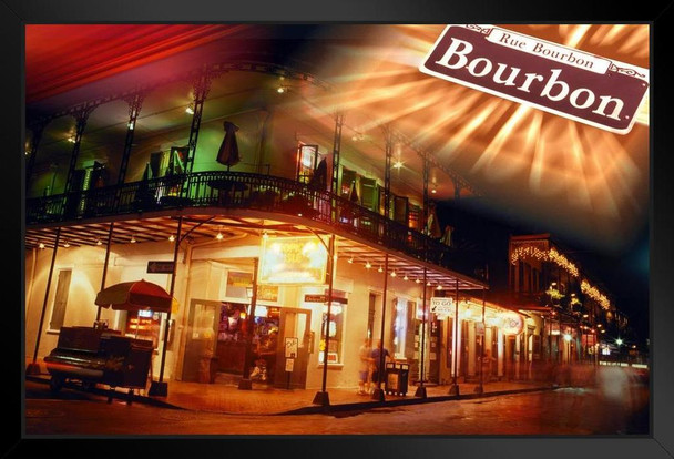 Bourbon Street at Night New Orleans Louisiana Photo Photograph Art Print Stand or Hang Wood Frame Display Poster Print 13x9