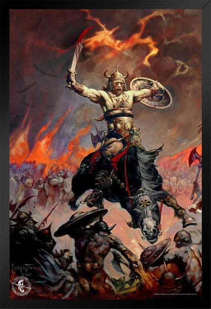 Viking Poster Gothic Fantasy Wall Art The Berserker by Frank Frazetta White Wood Framed Art Poster 14x20