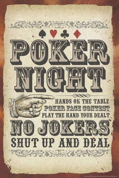 Laminated Poker Night No Jokers Art Print Poster Dry Erase Sign 24x36