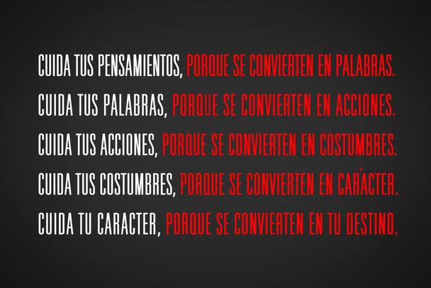 Laminated Watch Your Thoughts Spanish Quote Motivational En Espanol Cuida Tus Pensamientos Classroom Inspirational Teamwork Inspire Quotation Gratitude Positivity Support Dry Erase Wall Art 24x36