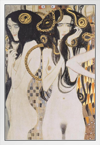 Gustav Klimt The Gorgons and Typheus Woman Nude Portrait Art Nouveau Prints and Posters Gustav Klimt Canvas Wall Art Fine Art Wall Decor Women Abstract Painting White Wood Framed Art Poster 14x20