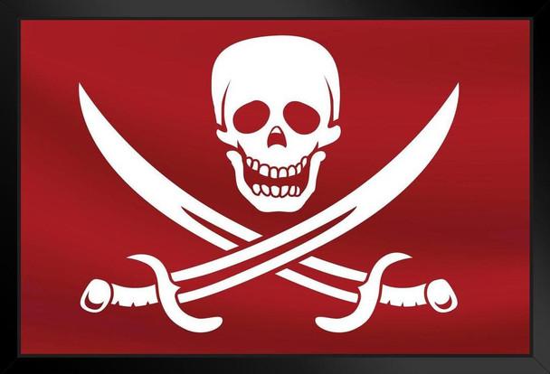 Red Pirate Flag with Swords Art Print Stand or Hang Wood Frame Display Poster Print 13x9
