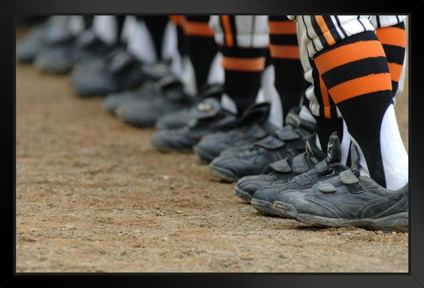 Baseball Players Standing in a Row Photo Photograph Art Print Stand or Hang Wood Frame Display Poster Print 13x9