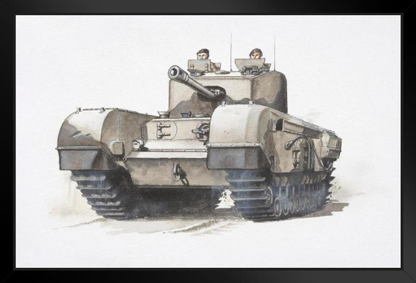 British Churchill Army Tank Driven by Two Soldiers Art Print Stand or Hang Wood Frame Display Poster Print 13x9