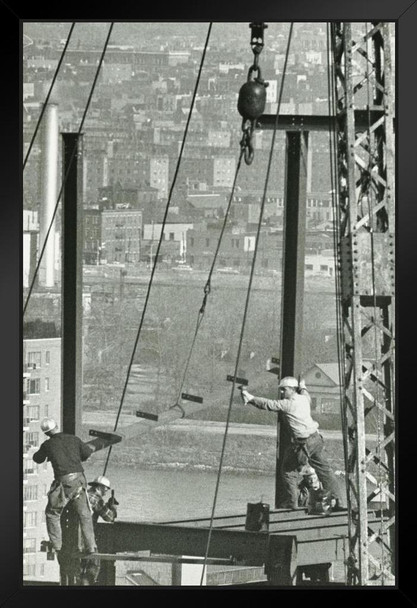 Men Working On Skyscraper Girder Frame B&W Photo Photograph Stand or Hang Wood Frame Display 9x13