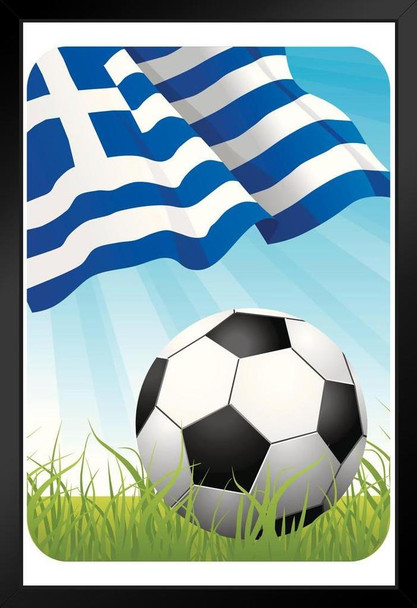 Greece Soccer Ball and Flag Sports Art Print Stand or Hang Wood Frame Display Poster Print 9x13