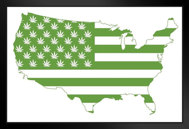 Marijuana Flag of United States of America Art Print Stand or Hang Wood Frame Display Poster Print 13x9
