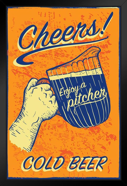 Cheers Enjoy a Pitcher of Cold Beer Retro Art Print Stand or Hang Wood Frame Display Poster Print 9x13