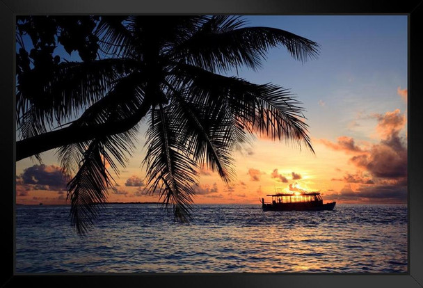 Classic Tropical Sunset in the Maldives Photo Photograph Art Print Stand or Hang Wood Frame Display Poster Print 13x9