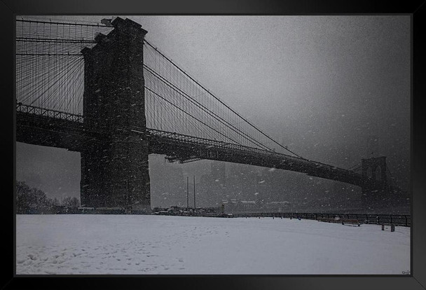 Brooklyn Bridge Blizzard Winter New York City Landscape by Chris Lord Photo Photograph Stand or Hang Wood Frame Display 9x13