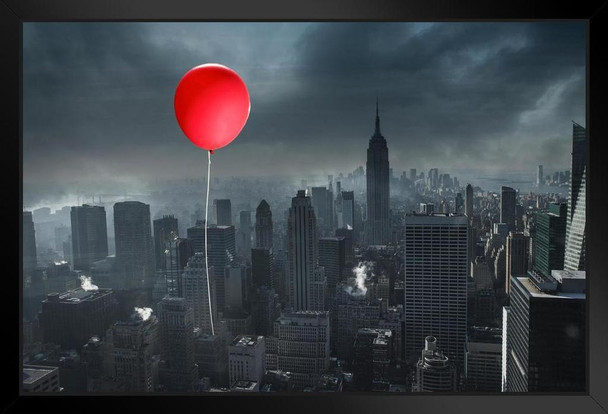 Red Balloon OverA Gray City Photo Photograph Art Print Stand or Hang Wood Frame Display Poster Print 13x9