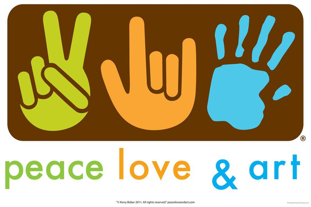 Peace Love And Art Hands Design Art Print Stand or Hang Wood Frame Display Poster Print 9x13