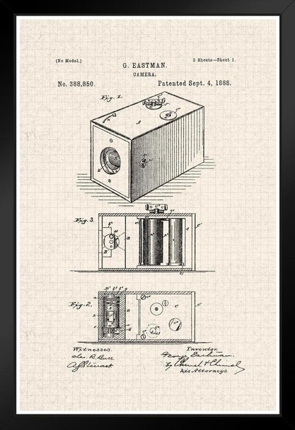 First Film Camera By George Eastman Official Patent Diagram Stand or Hang Wood Frame Display 9x13