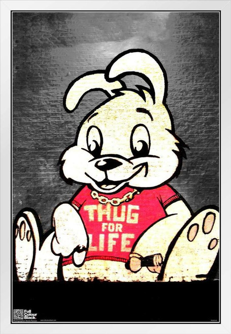 Bunny Thug Banksy White Wood Framed Poster 14x20 - Poster Foundry