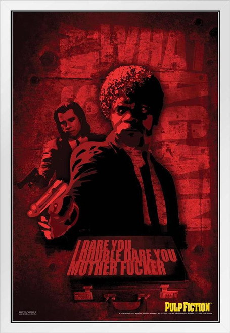 Pulp Fiction White Wood Framed Poster Jules Winnfield Say What Again I  Double Dare You Retro Vintage Classic Quentin Tarantino Samuel L Jackson  90s