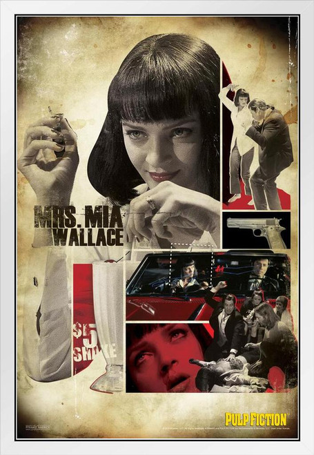 Pulp Fiction White Wood Framed Poster Mrs Mia Wallace Retro