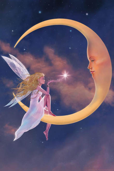 Fairy Star Kiss Moon by Vincent Hie Fantasy Print Stretched Canvas