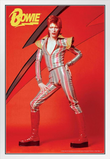 ヒロムハーツ 00s デッドストック DAVID BOWIE 大判ポスター David Bowie Glam Rock 1973 Aladdin Sane Tour Music White Wood