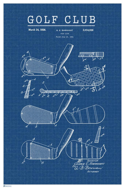  1926 Metallic golf club head US Patent Blueprint Engineering  Technical Drawing Schematic Home Decor Print Poster 24x36: Posters & Prints